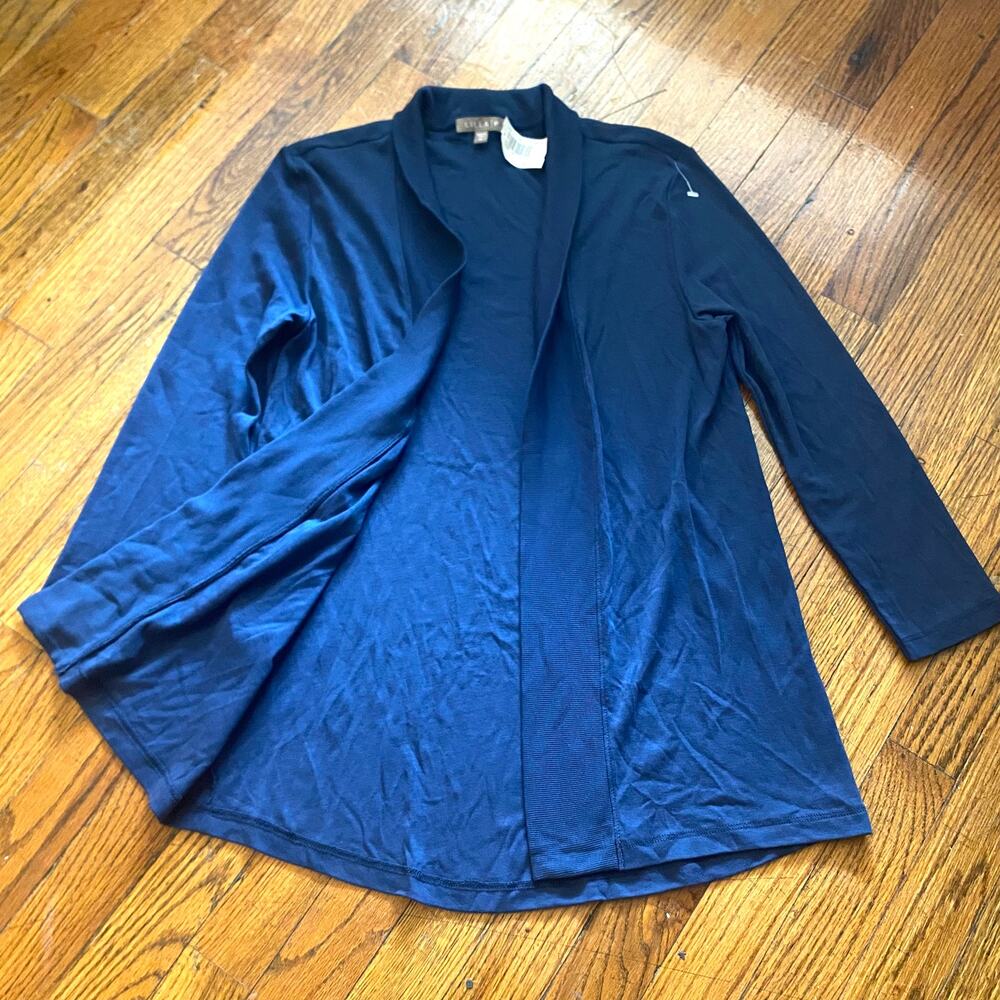 Lilla P Pima Cotton Cardigan M Navy Blue Open Front Lightweight Cardigan Capsule